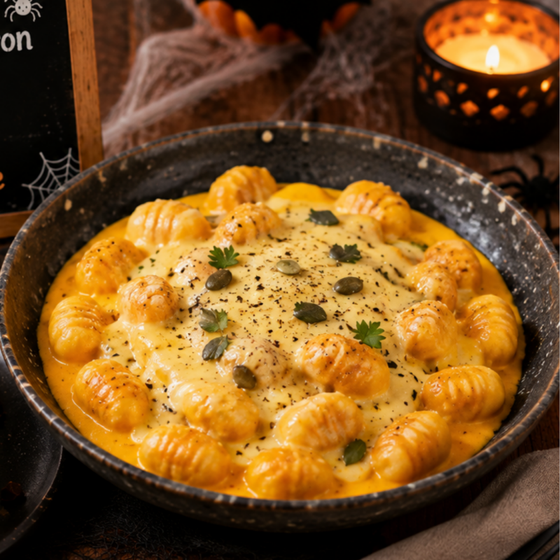 Repas d’Halloween - Gnocchis Potimarron & Sauce fromage - Brookie Momie